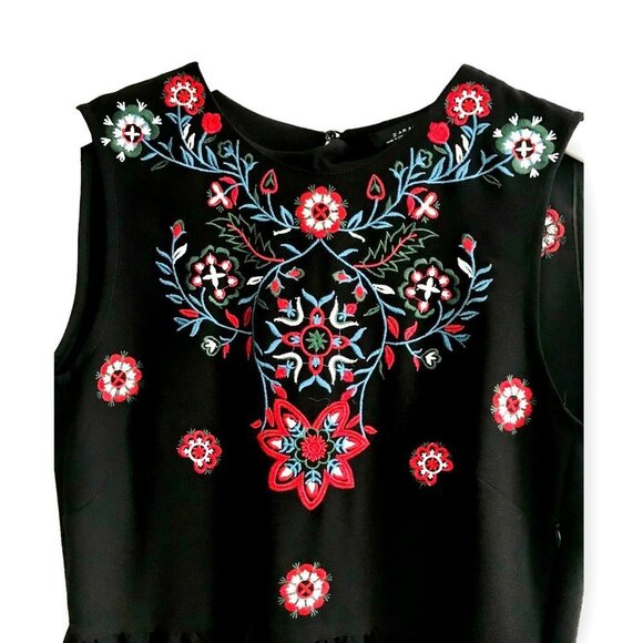 Zara Sleeveless Black Shift Dress with Embroideries,   size M - Picture 3 of 15